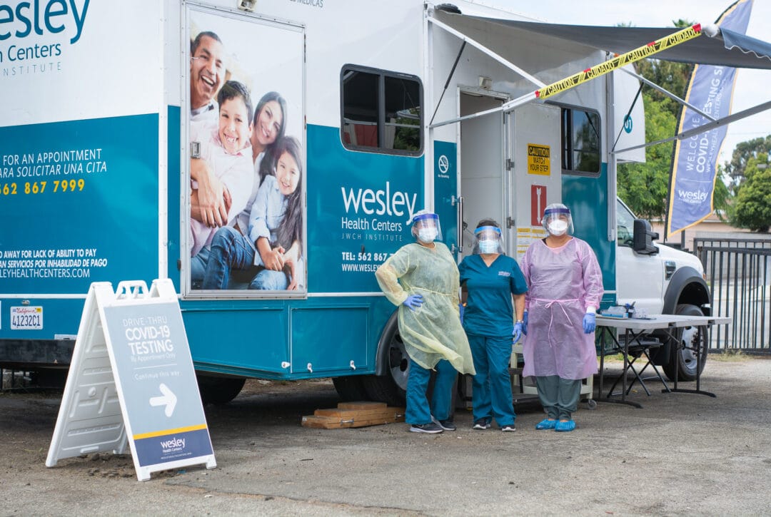 Staff at COVID Testing Mobile Clinic in Lynwood.