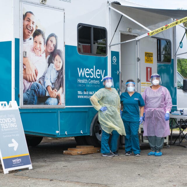 Staff at COVID Testing Mobile Clinic in Lynwood.